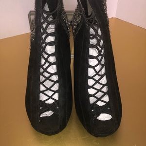 4.5 in spike heel Suede beaded bootie 6m